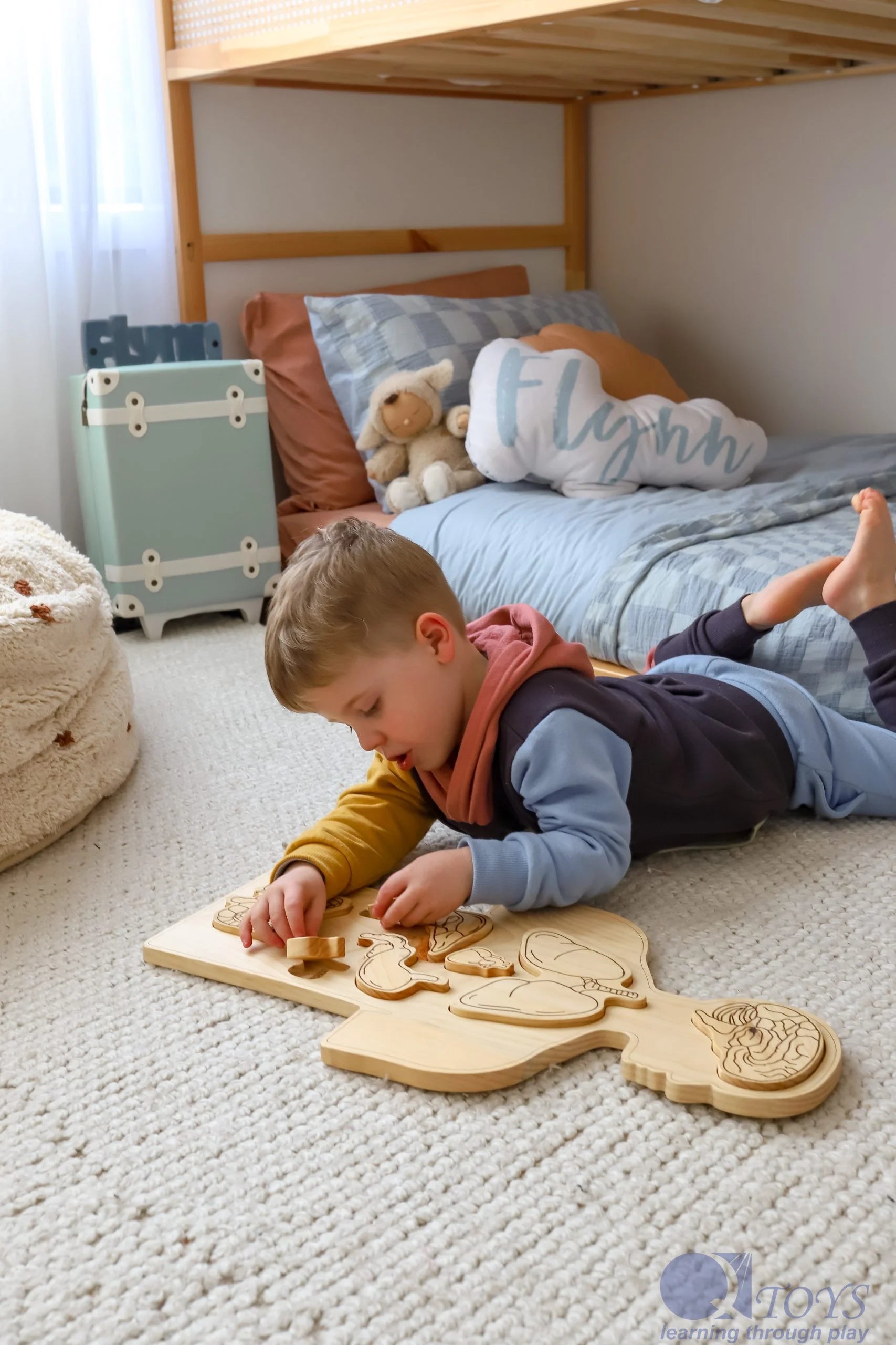 Wooden texture toys for sensory development​ Q Toys Wooden Anatomy Puzzle