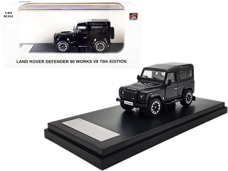 Pirate - island model toys for treasure - hunting play​ Land Rover Defender 90 Works V8 Black Metallic "70th Edition" 1/64 Diecast Model Car by LCD Models